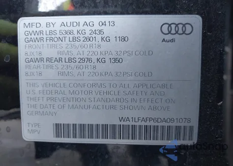 2013 Audi Q5 2.0T Premium z USA, uszkodzony, nr VIN WA1LFAFP6DA091078